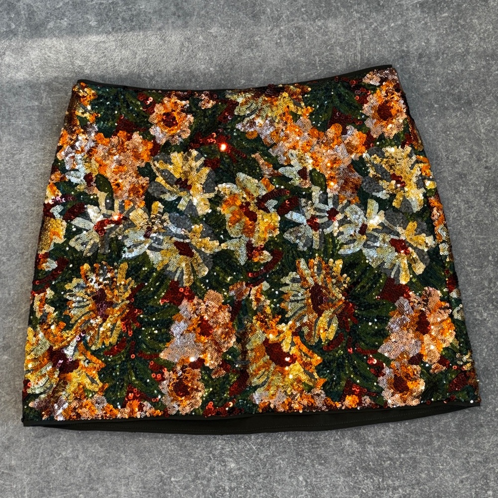 Vibrant Floral Sequin Mini Skirt